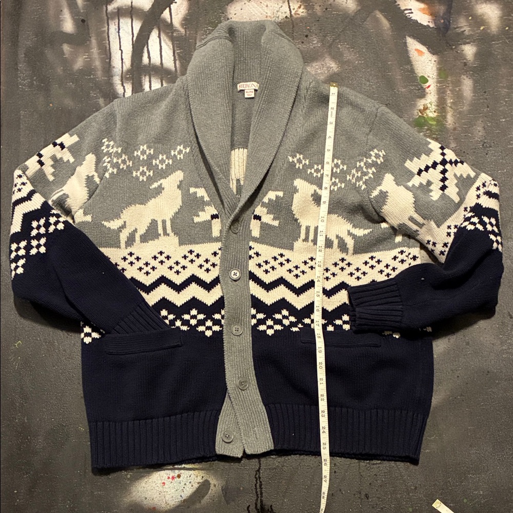 Merona Gray and Navy Cardigan with Nordic Pattern